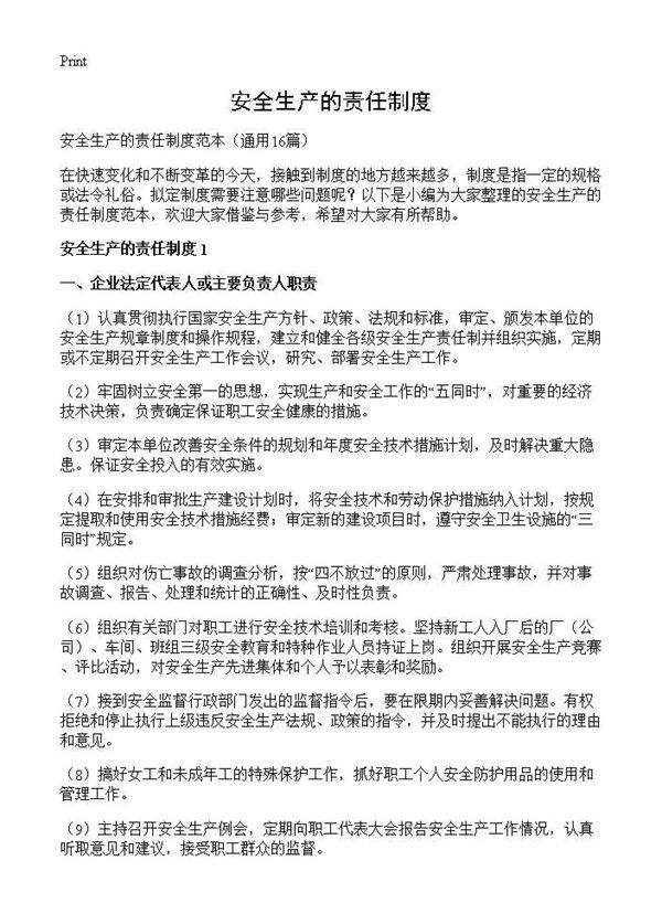 安全生产的责任制度16篇