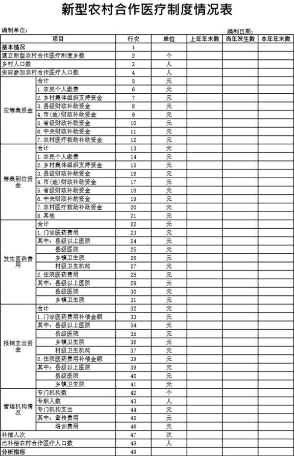 新型农村合作医疗制度情况表模板