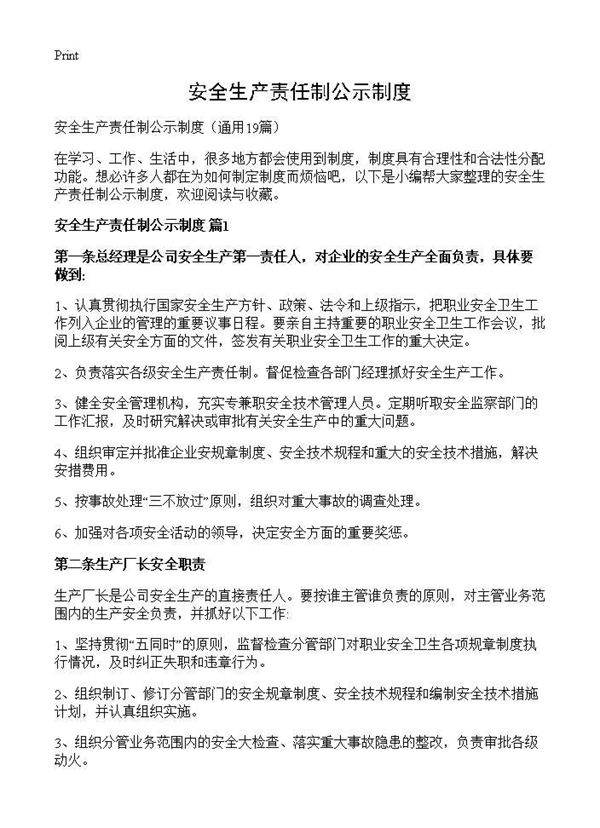 安全生产责任制公示制度19篇