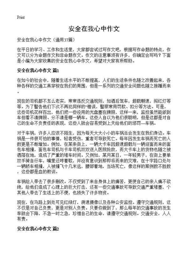 安全在我心中作文37篇