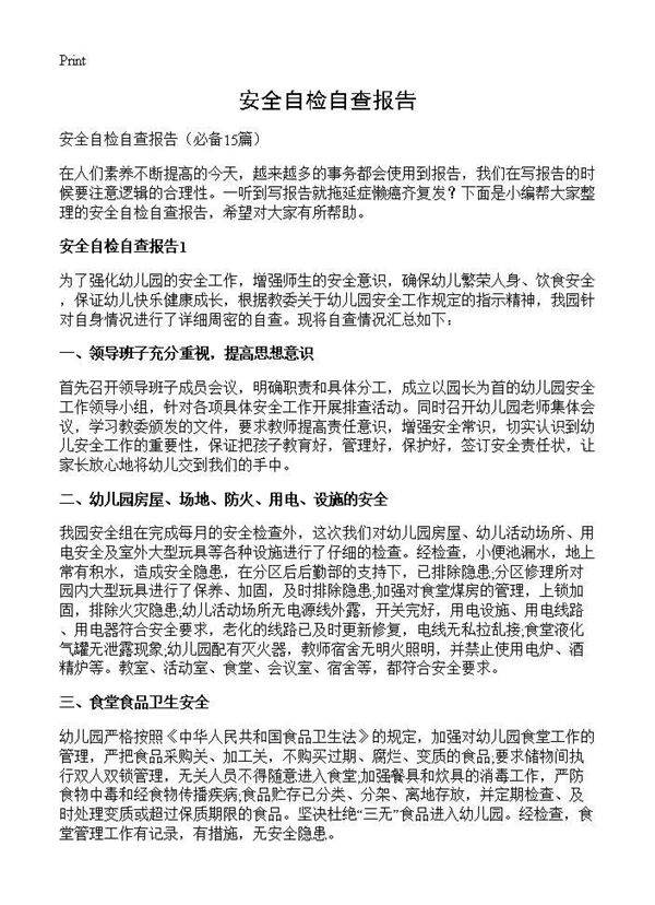 安全自检自查报告15篇