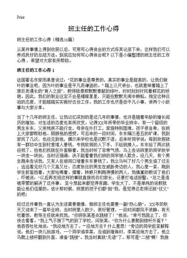 班主任的工作心得16篇