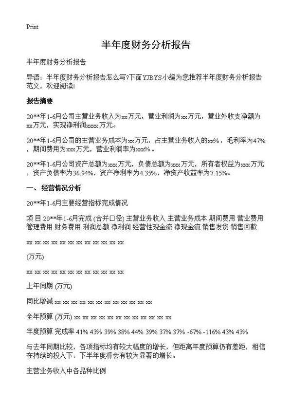 半年度财务分析报告