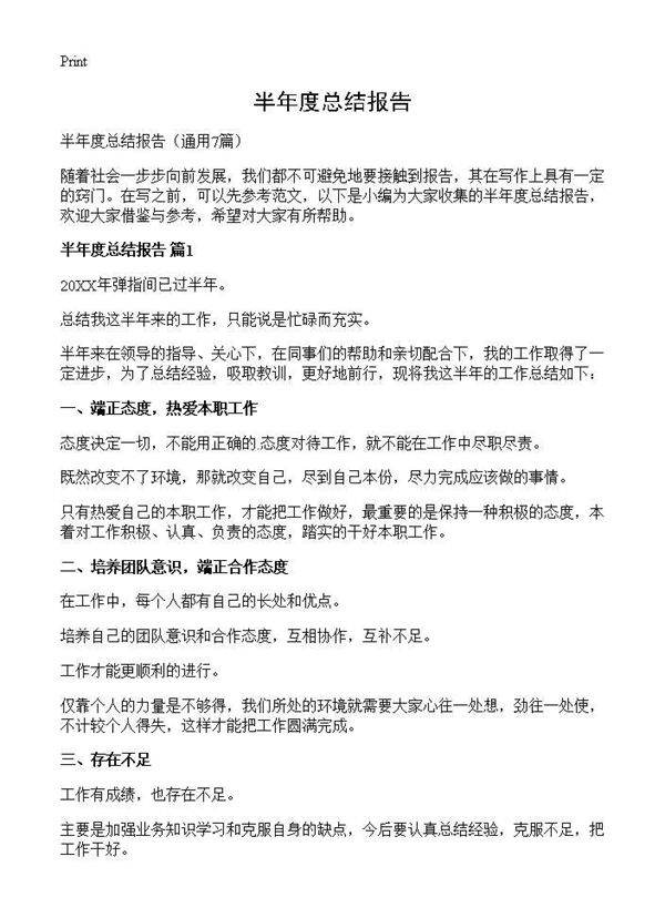 半年度总结报告7篇