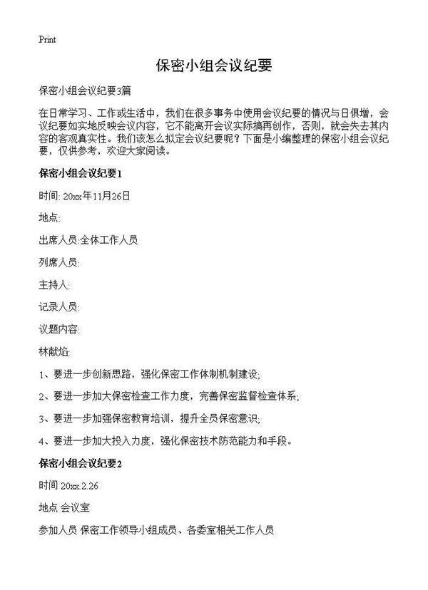 保密小组会议纪要