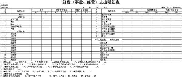 经费(事业 经营)支出明细表