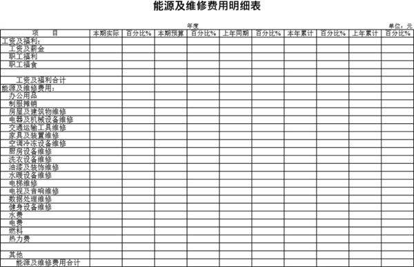 能源及维修费用明细表