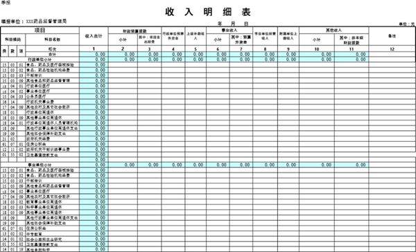 药监收入明细表