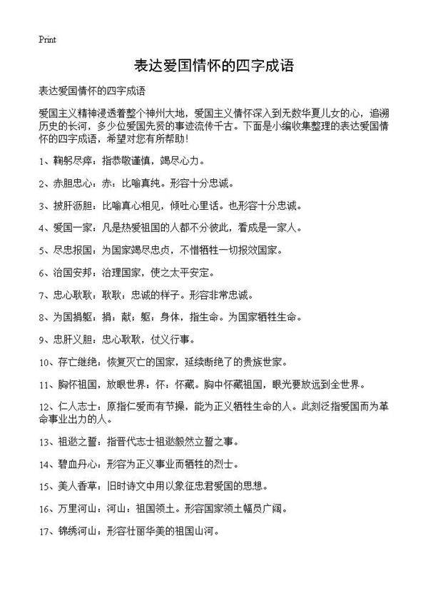 表达爱国情怀的四字成语