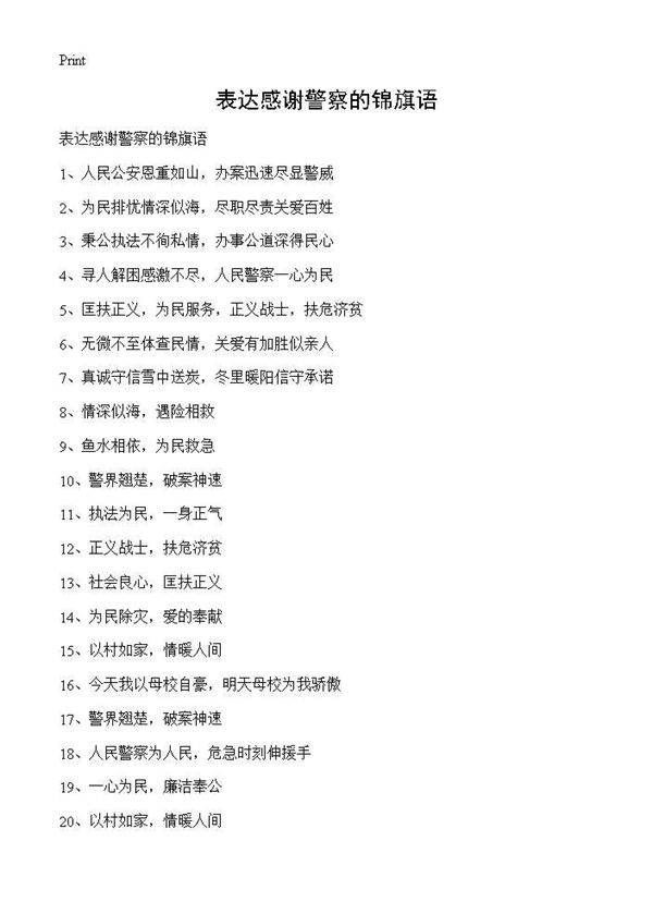 表达感谢警察的锦旗语