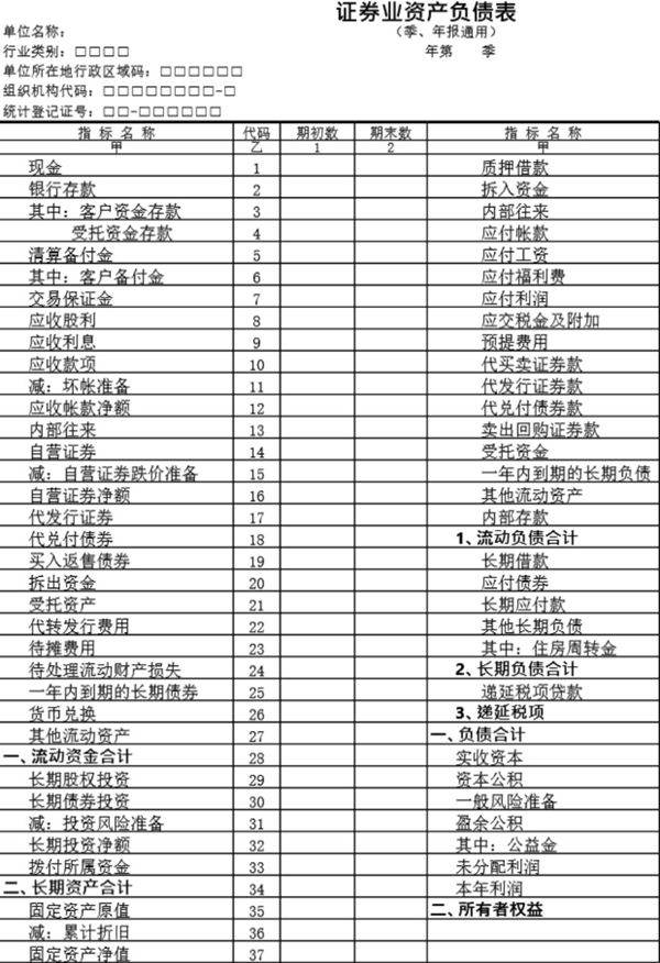 证券业资产负债表模板