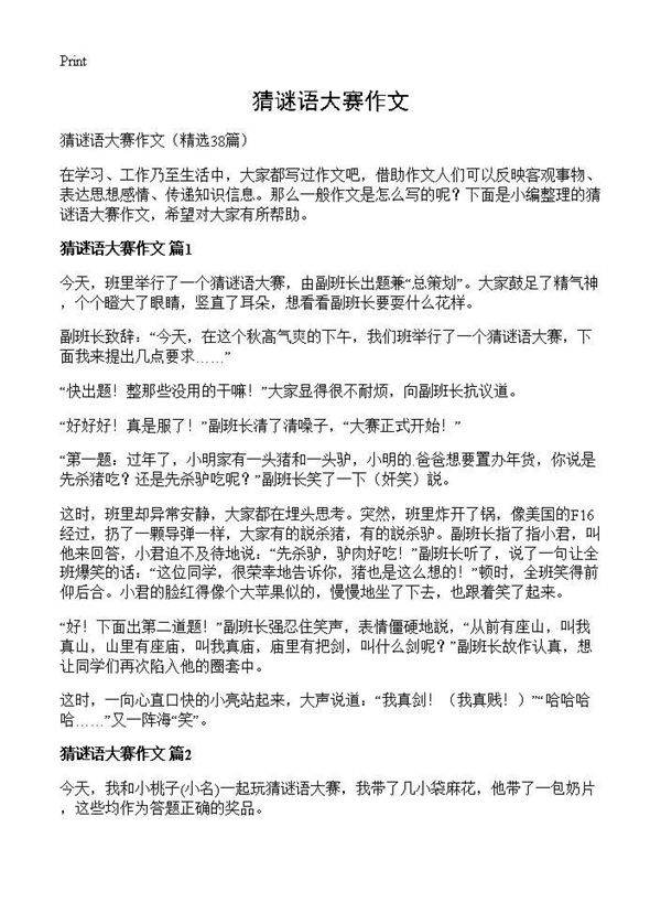 猜谜语大赛作文38篇