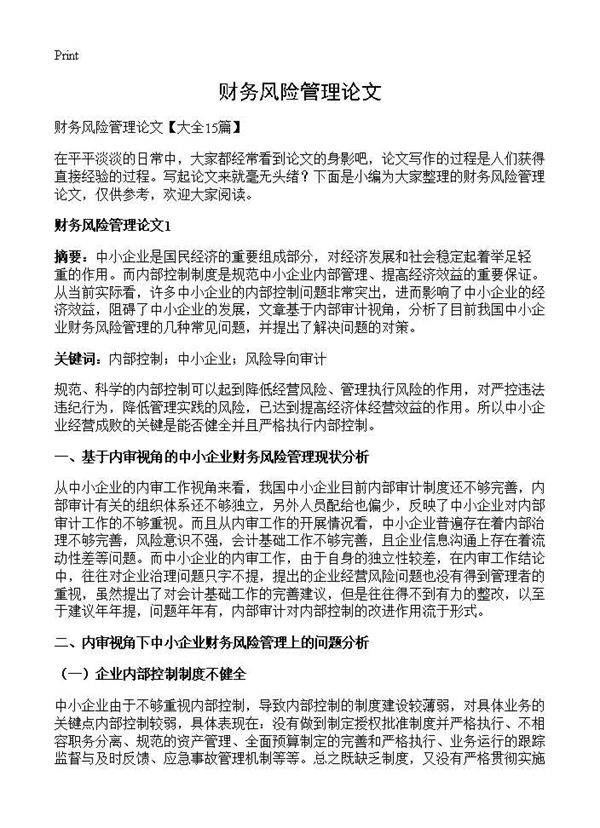 财务风险管理论文