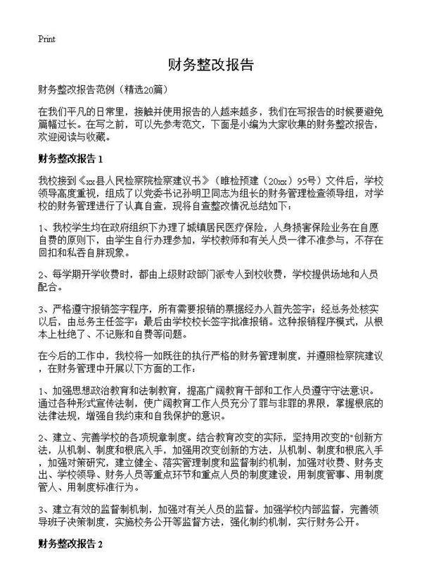 财务整改报告20篇