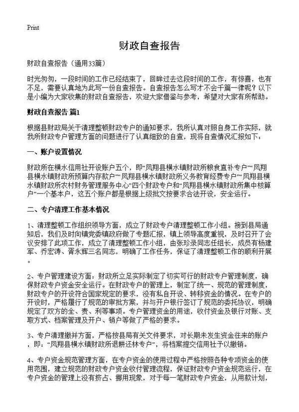 财政自查报告33篇