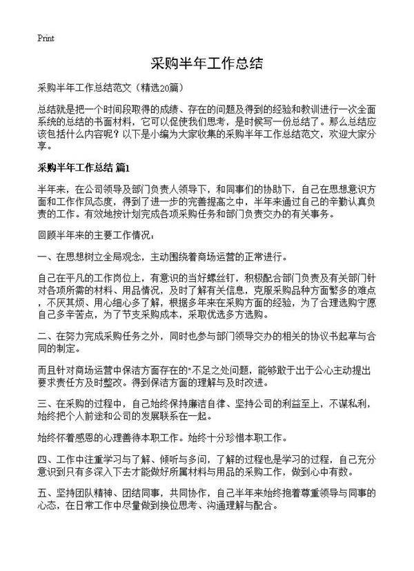 采购半年工作总结20篇