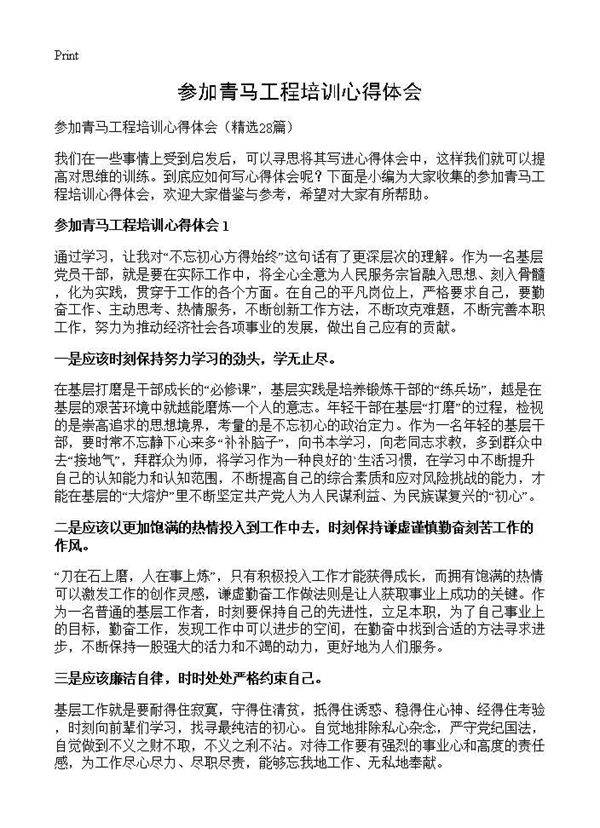 参加青马工程培训心得体会28篇