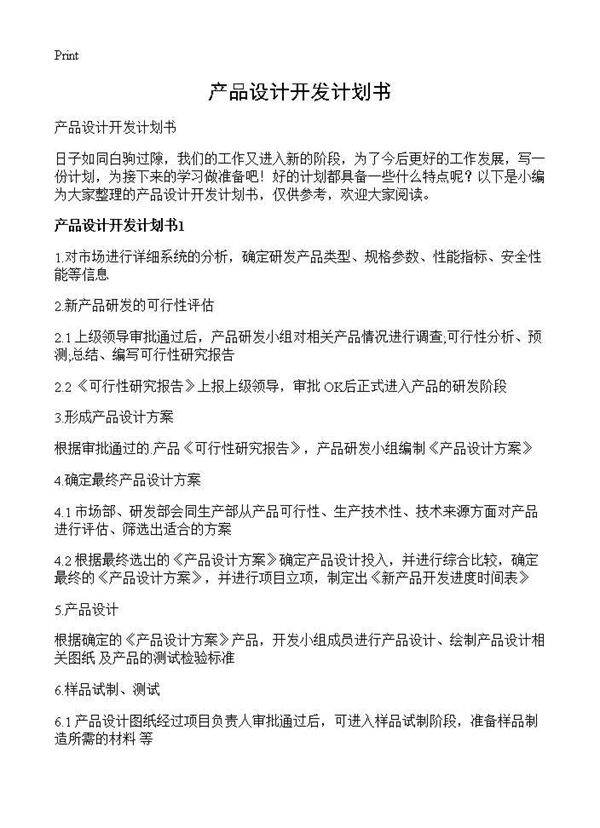 产品设计开发计划书