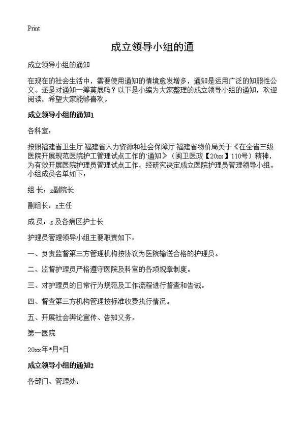 成立领导小组的通