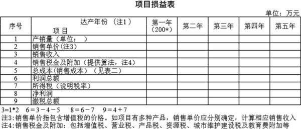 项目损益表模板