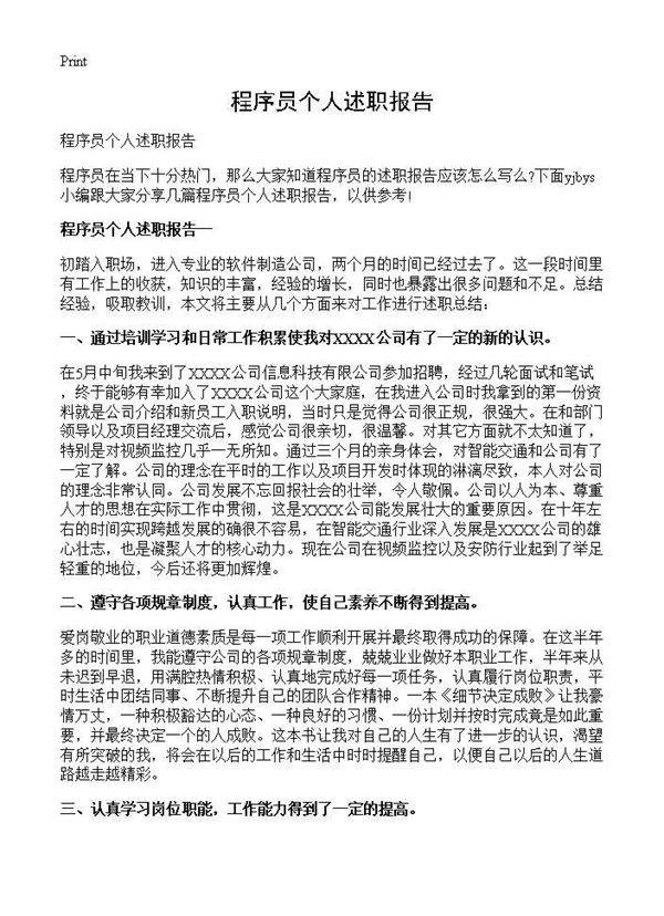 程序员个人述职报告