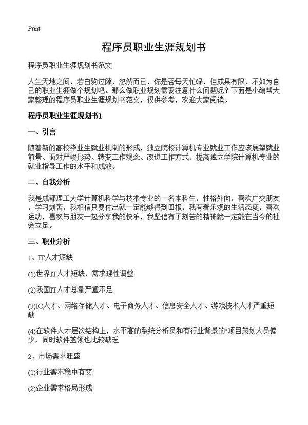 程序员职业生涯规划书