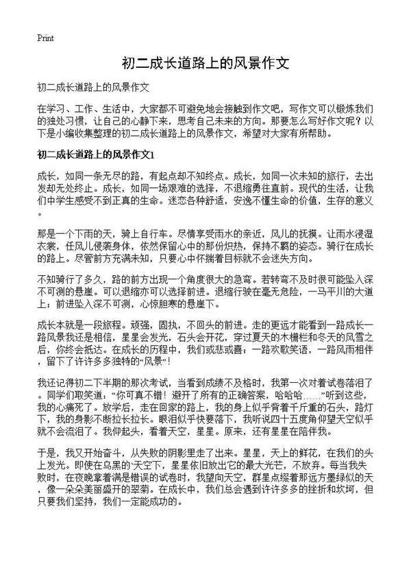 初二成长道路上的风景作文