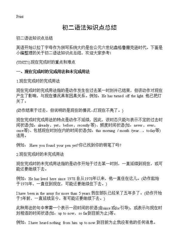 初二语法知识点总结