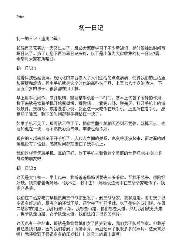 初一日记19篇
