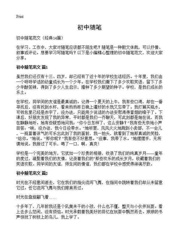 初中随笔14篇