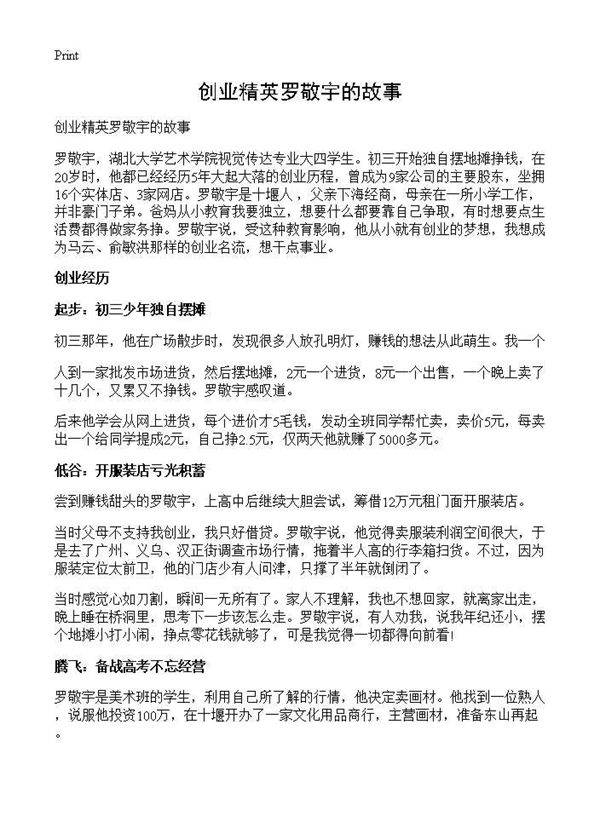 创业精英罗敬宇的故事