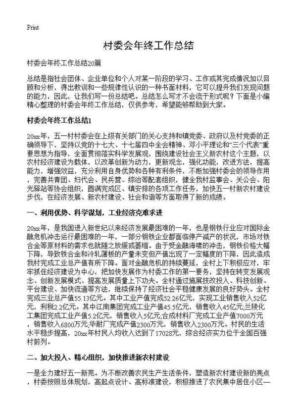 村委会年终工作总结