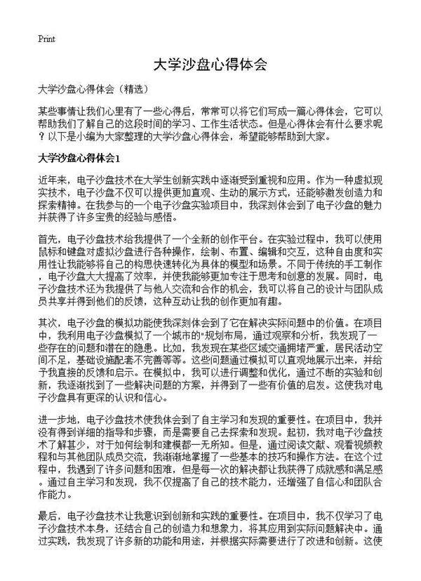 大学沙盘心得体会