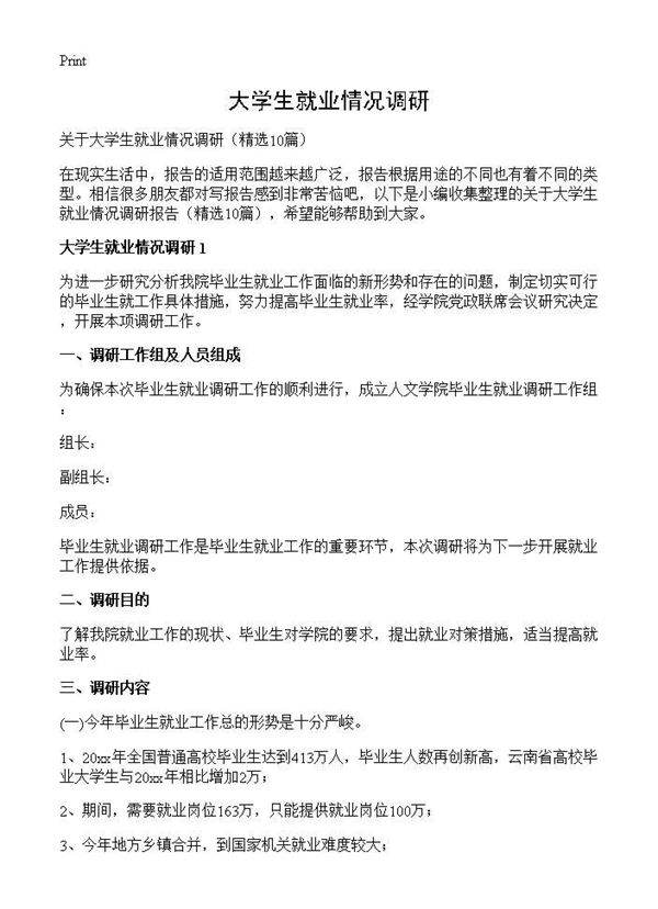 大学生就业情况调研10篇