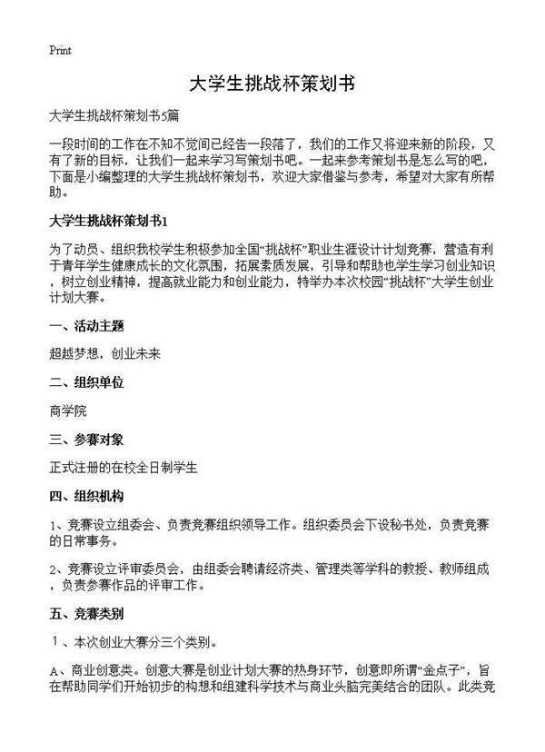 大学生挑战杯策划书