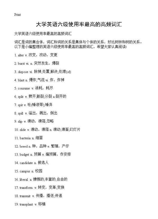 大学英语六级使用率最高的高频词汇