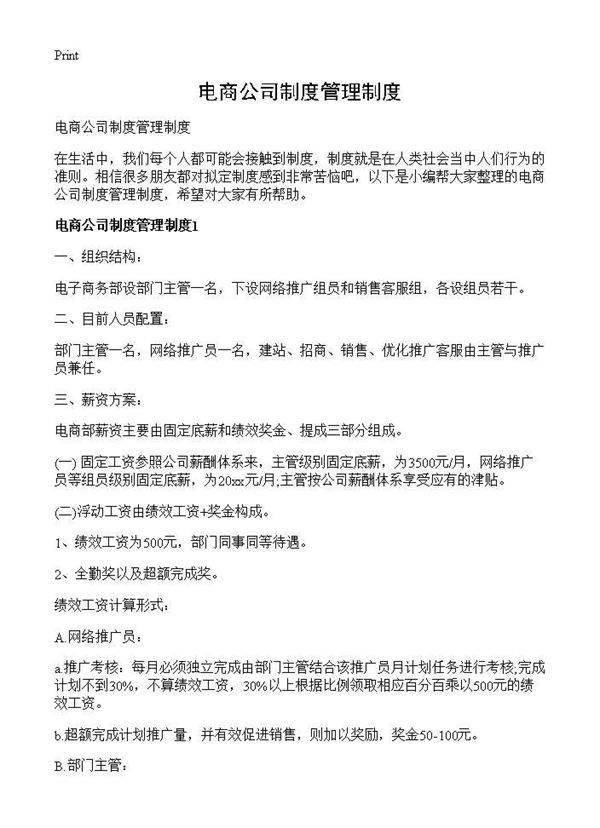 电商公司制度管理制度