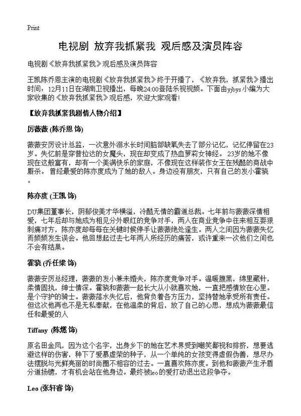 电视剧《放弃我抓紧我》观后感及演员阵容