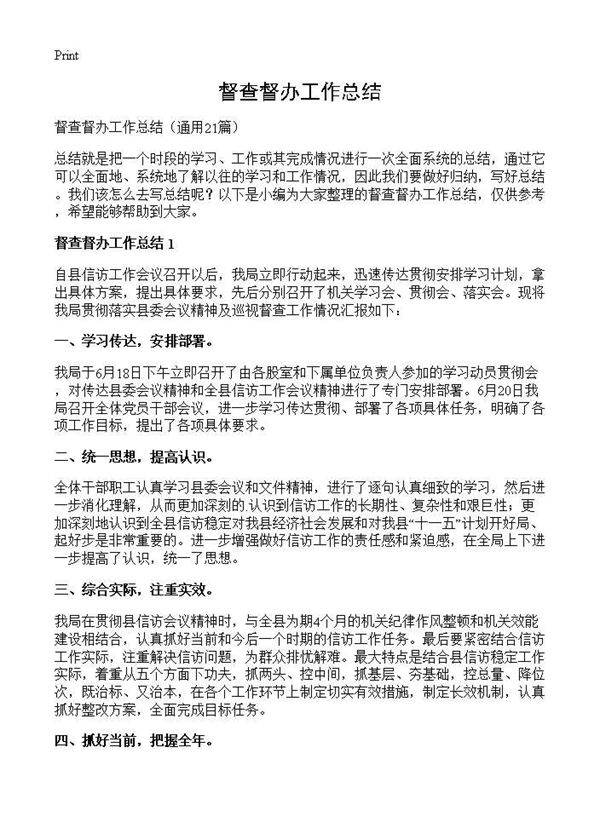 督查督办工作总结21篇