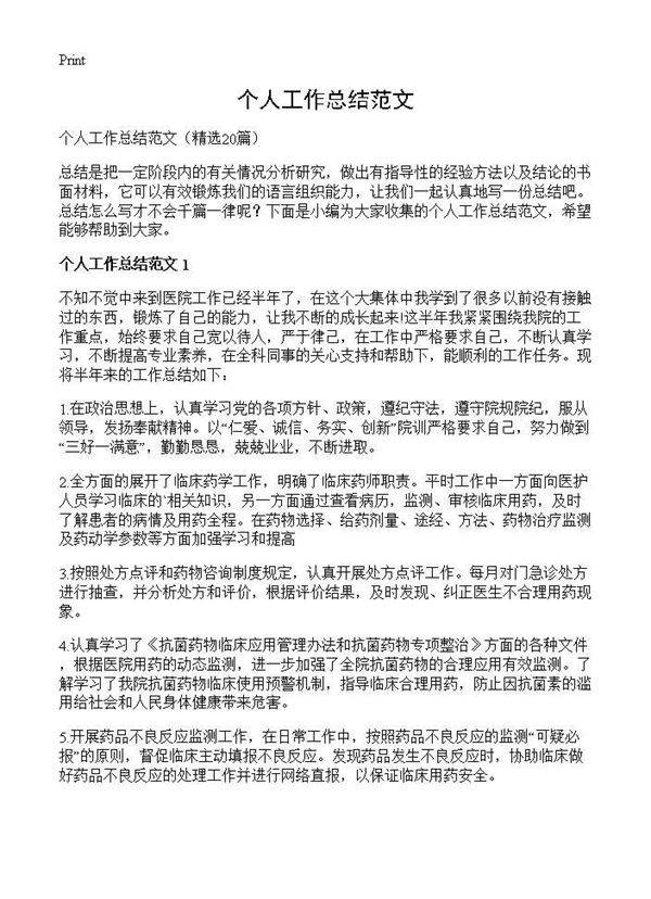 个人工作总结范文20篇
