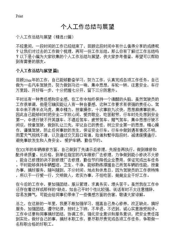 个人工作总结与展望17篇