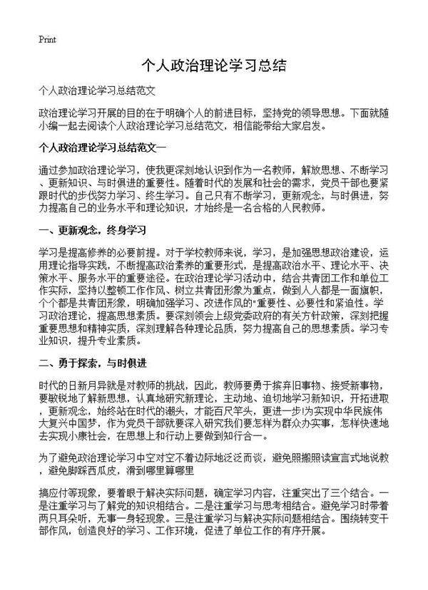 个人政治理论学习总结