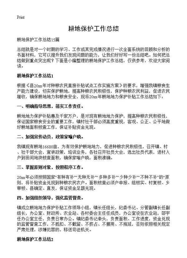 耕地保护工作总结