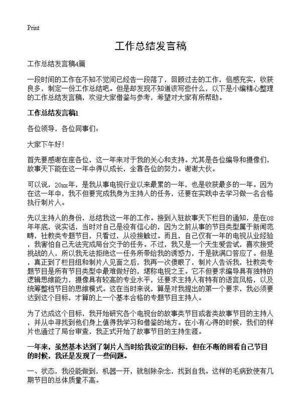 工作总结发言稿