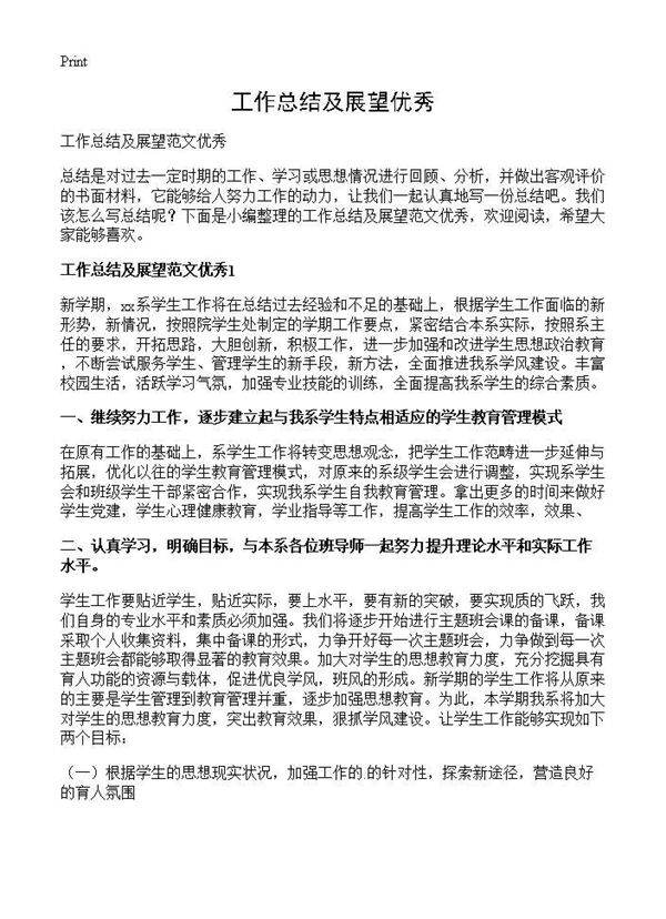 工作总结及展望优秀