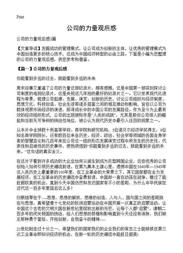 公司的力量观后感