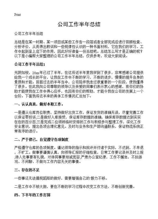 公司工作半年总结