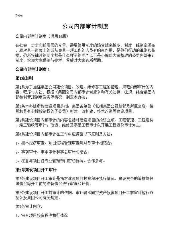 公司内部审计制度19篇
