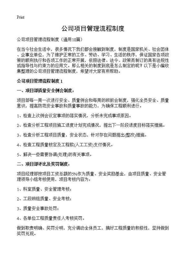 公司项目管理流程制度18篇