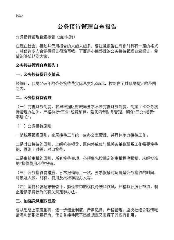 公务接待管理自查报告6篇